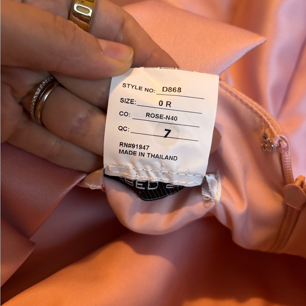 ALFRED SUNG Blush Pink Satin Maxi Dress with Square Neck and Strap Bows - Picture 3 of 3